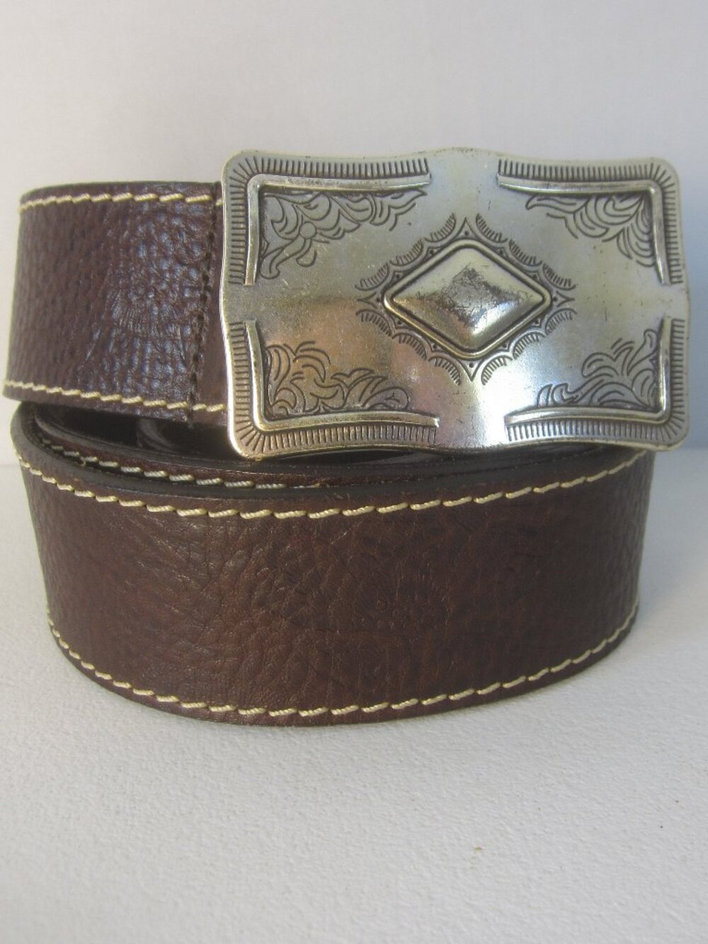 Cole Haan Men 38 Brown Leather Western Belt Silver Buckle Made Canada 38" - 42"
